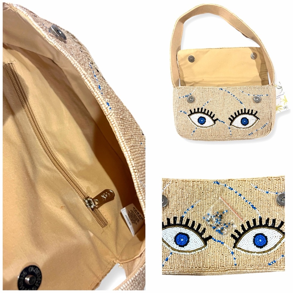 America & Beyond Beaded Shoulder Bag | NWT | Beaded Bag| Evil Eye Beaded Bag - Picture 5 of 5